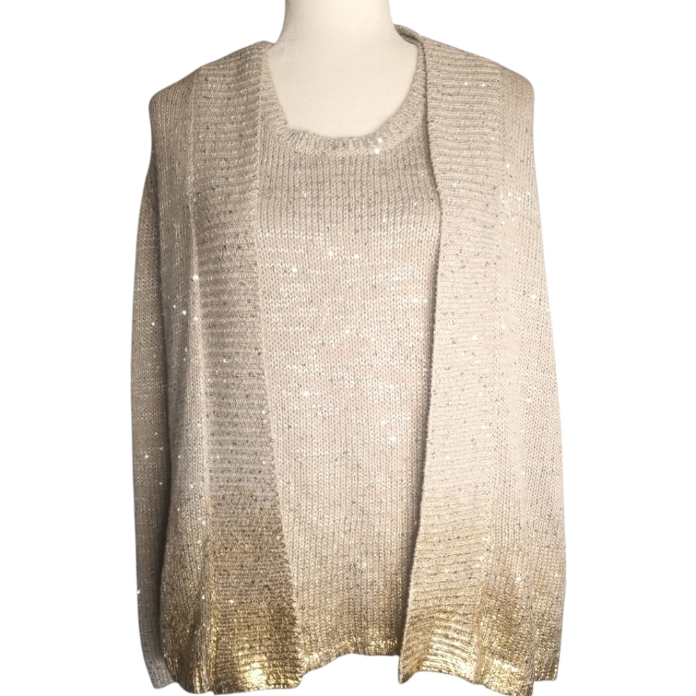Chico's Cardigan Accent Tank Set Gold Sparkle